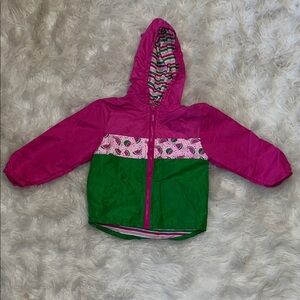Lily Pink and Green Hooded Rain Jacket with Watermelon Trim